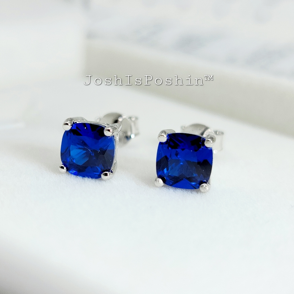 Cushion cut tanzanite earring studs in sterling silver